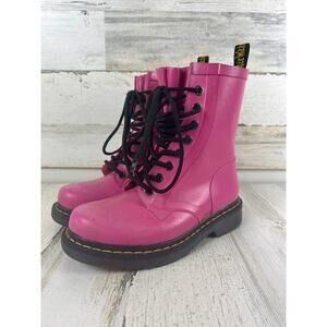 Dr Marten womens 5.5 Pink Drench 1460 platform rain boots ankle